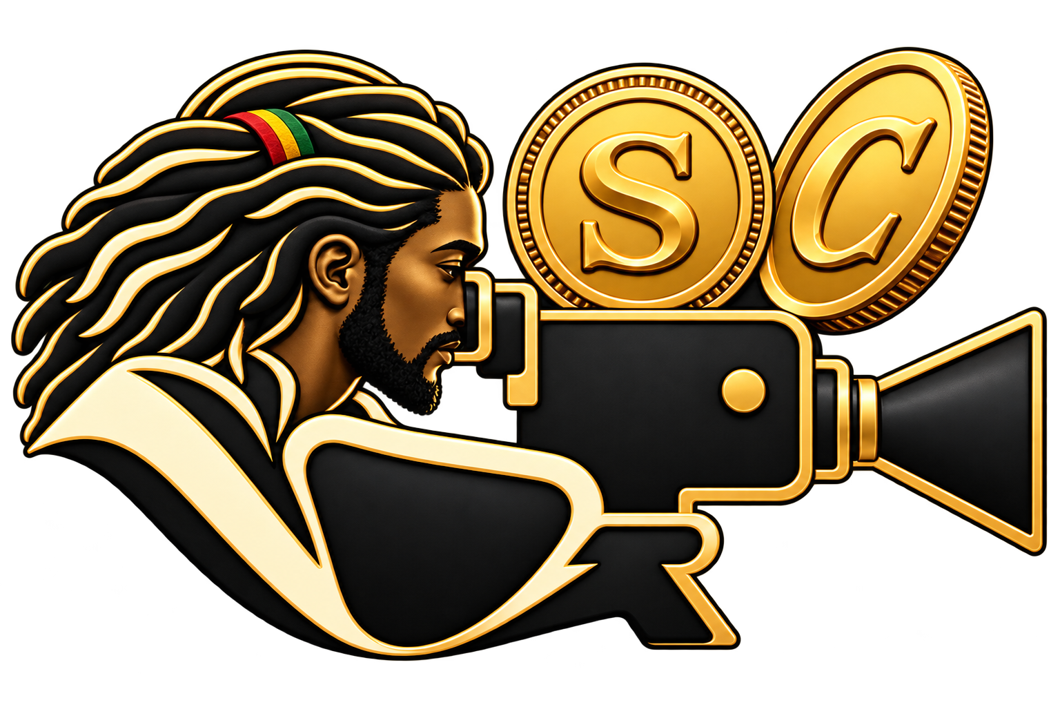 Scene Cents’ gold filmmaker and cinema camera emblem